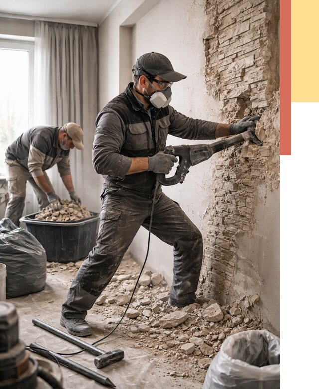 Демонтаж декоративного камня в Кингисеппе от 1506 руб/м² — быстро и недорого | ОТДЕЛОЧНИК-Кгп