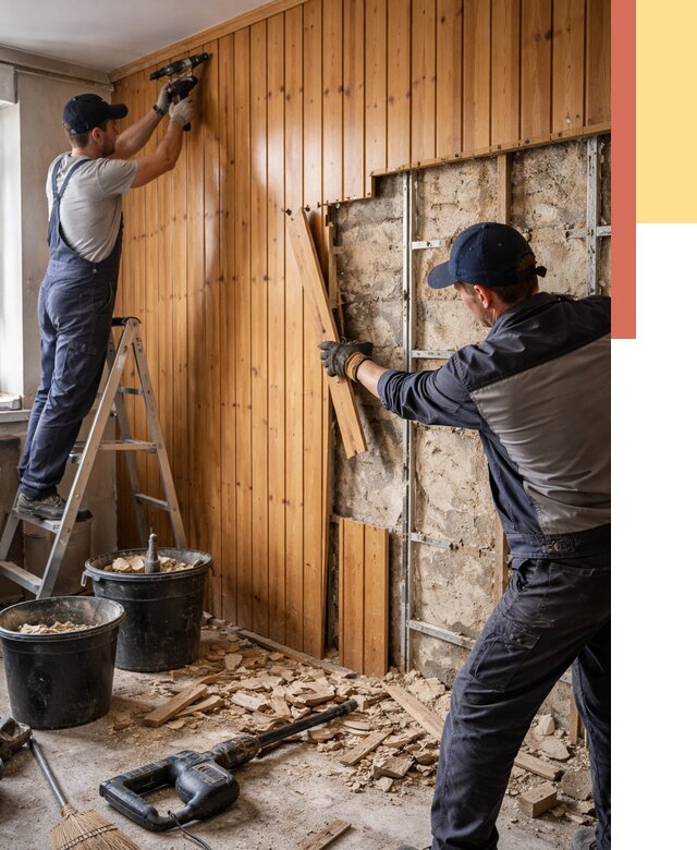 Демонтаж вагонки со стен в Кингисеппе от 1506 руб. — снятие, удаление, срочно | ОТДЕЛОЧНИК-Кгп