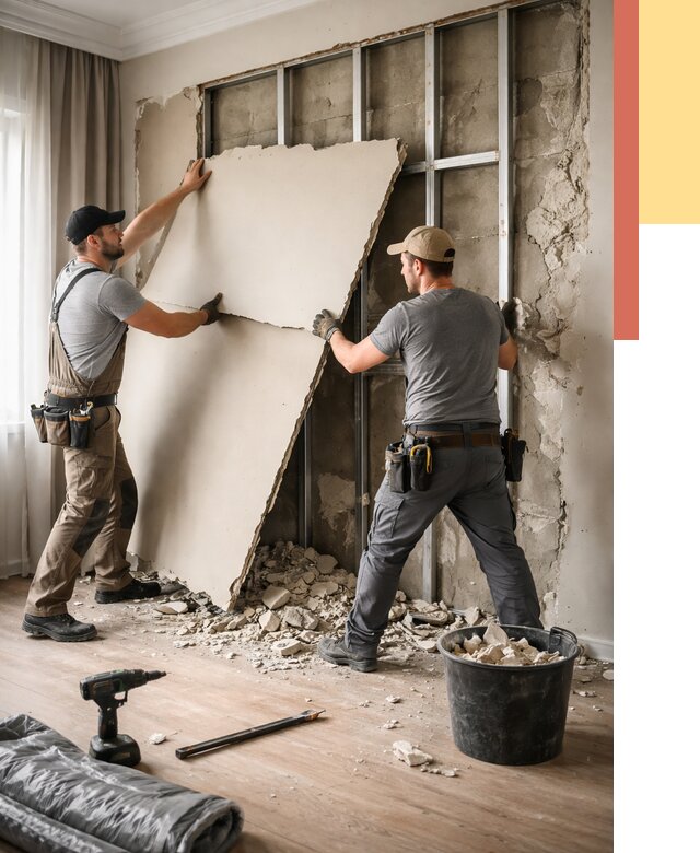 Демонтаж гипсокартона со стен в Кингисеппе от 363 руб. — услуги демонтажа | ОТДЕЛОЧНИК-Кгп