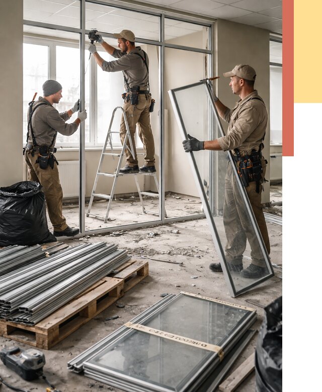 Демонтаж алюминиевых перегородок в Кингисеппе от 4361 руб. — быстро и недорого | ОТДЕЛОЧНИК-Кгп