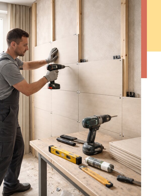 Монтаж МДФ панелей на стены в Кингисеппе от 1298 руб. под ключ | ОТДЕЛОЧНИК-Кгп