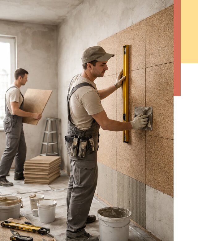 Монтаж пробковых панелей на стены в Кингисеппе от 3634 руб. — ОТДЕЛОЧНИК-Кгп