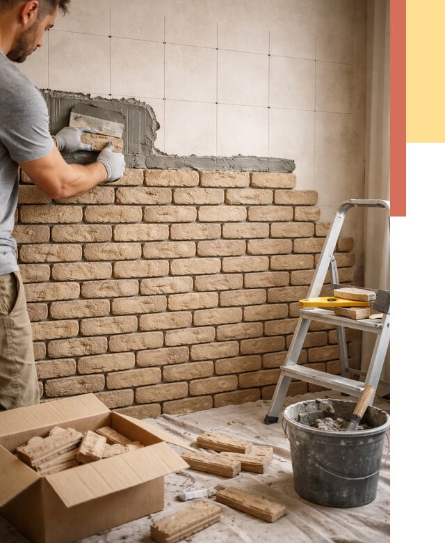 Монтаж декоративного кирпича в Кингисеппе от 3323 руб./м² — быстро и недорого | ОТДЕЛОЧНИК-Кгп