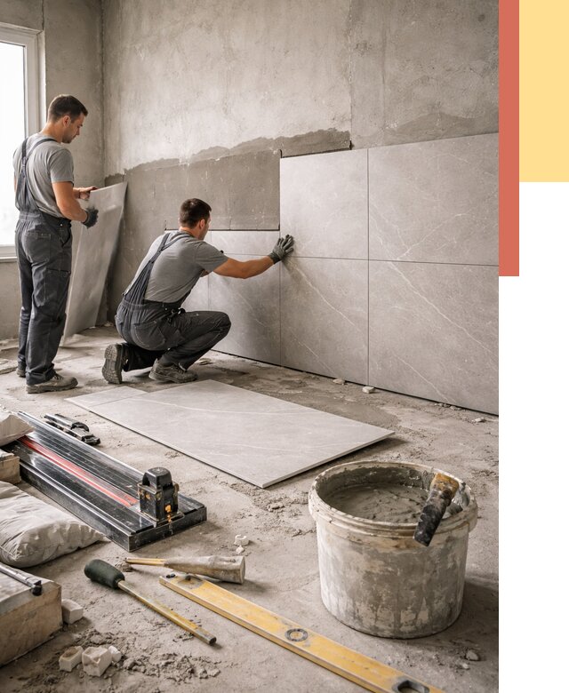 Облицовка стен керамогранитом в Кингисеппе от 4361 руб./м² — услуги под ключ | ОТДЕЛОЧНИК-Кгп