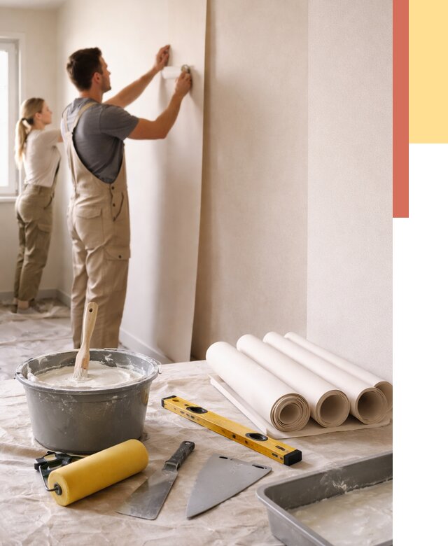 Поклейка бумажных обоев в Кингисеппе от 5711 руб./м2 — быстро и недорого | ОТДЕЛОЧНИК-Кгп