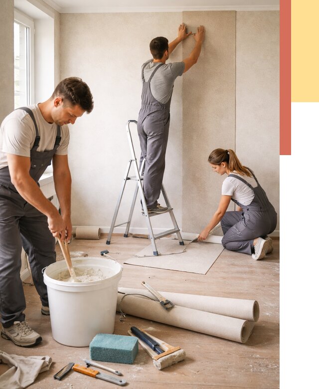 Оклейка стен обоями в Кингисеппе от 3634 руб/м2 — быстро и недорого | ОТДЕЛОЧНИК-Кгп