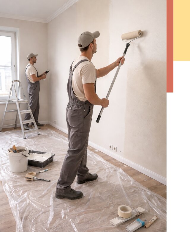 Покраска стен акриловой краской в Кингисеппе от 3634 руб./м² — быстро и недорого | ОТДЕЛОЧНИК-Кгп