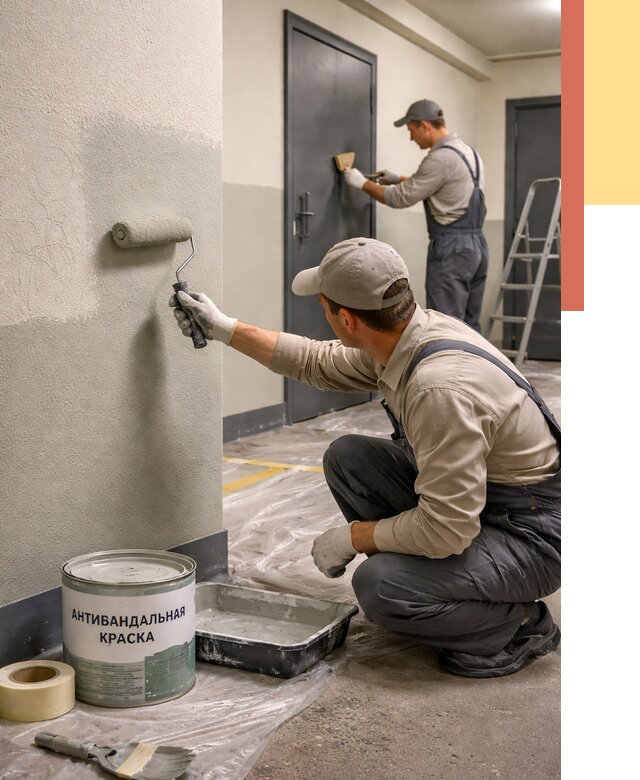 Покраска стен антивандальной краской в Кингисеппе от 4673 руб./м² под ключ | ОТДЕЛОЧНИК-Кгп