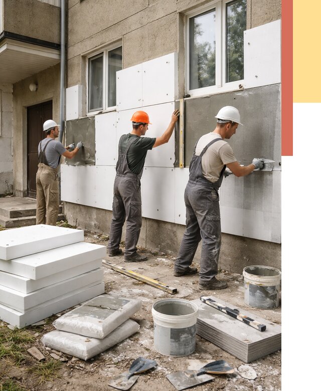 Утепление стен пенопластом в Кингисеппе от 1817 руб. — недорого и под ключ | ОТДЕЛОЧНИК-Кгп