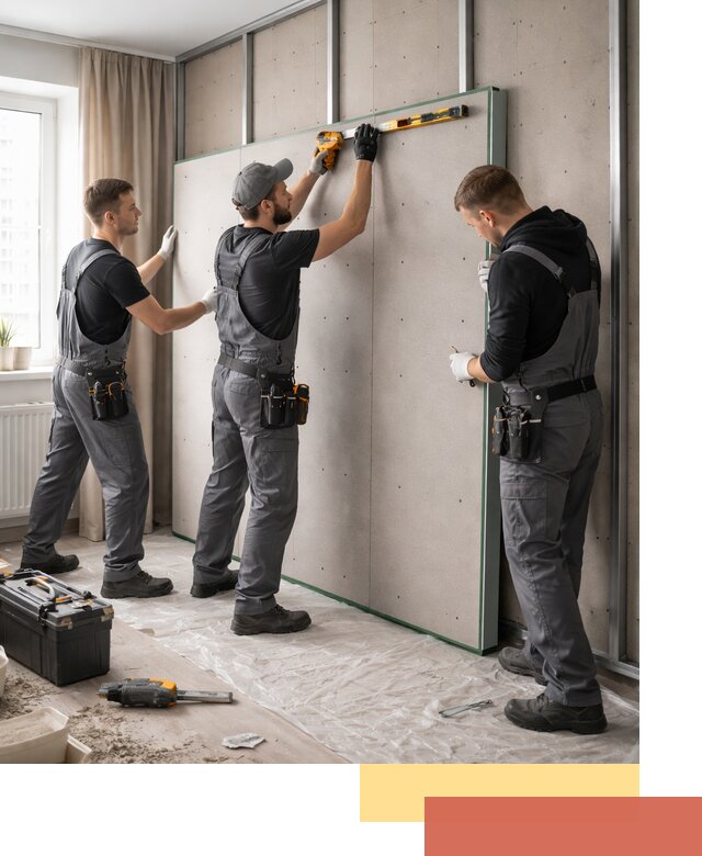 Шумоизоляция стен панелями ЗИПС в Кингисеппе для жилых и коммерческих помещений