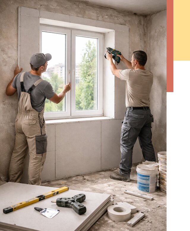 Монтаж откосов из гипсокартона в Кингисеппе от 4673 руб. под ключ | ОТДЕЛОЧНИК-Кгп