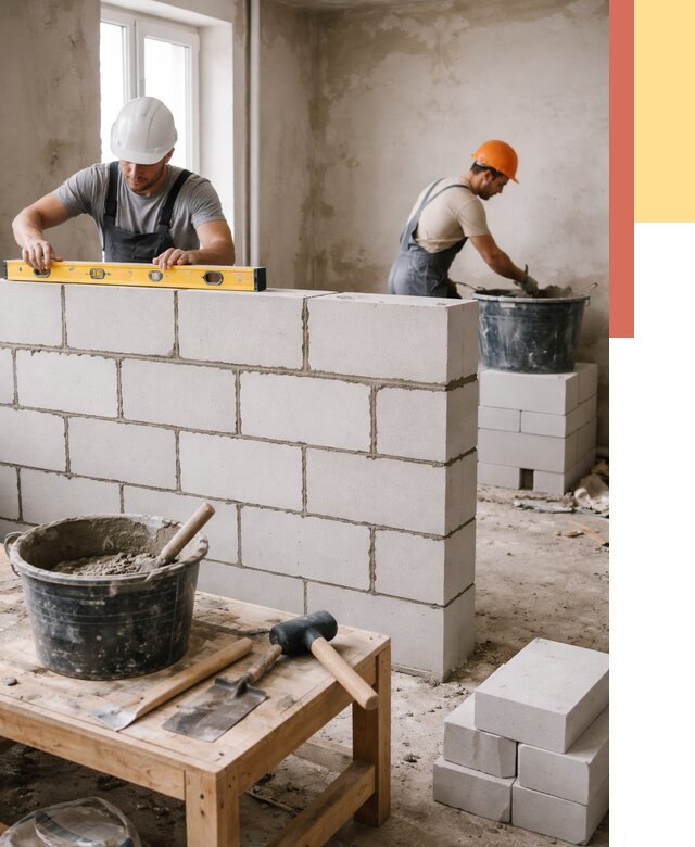 Кладка перегородок из газобетона в Кингисеппе от 3323 руб. под ключ | ОТДЕЛОЧНИК-Кгп