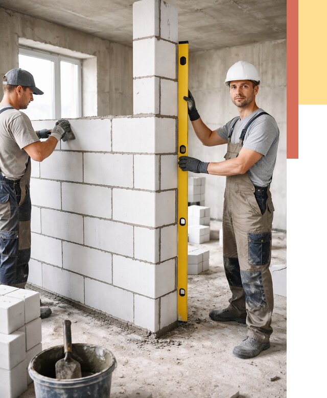 Кладка перегородок из пеноблока в Кингисеппе от 1869 руб. под ключ | ОТДЕЛОЧНИК-Кгп