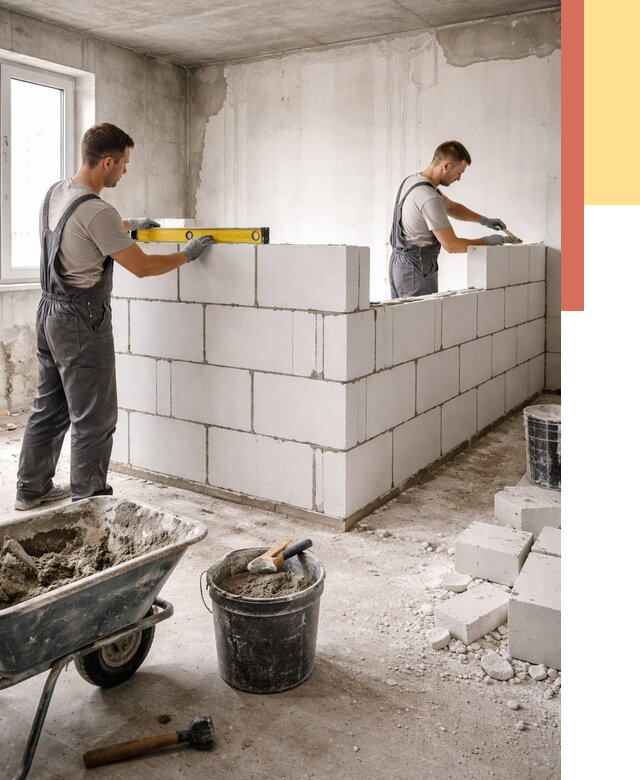 Кладка перегородок из ПГП в Кингисеппе от 2596 руб./м2 — монтаж и возведение под ключ | ОТДЕЛОЧНИК-Кгп