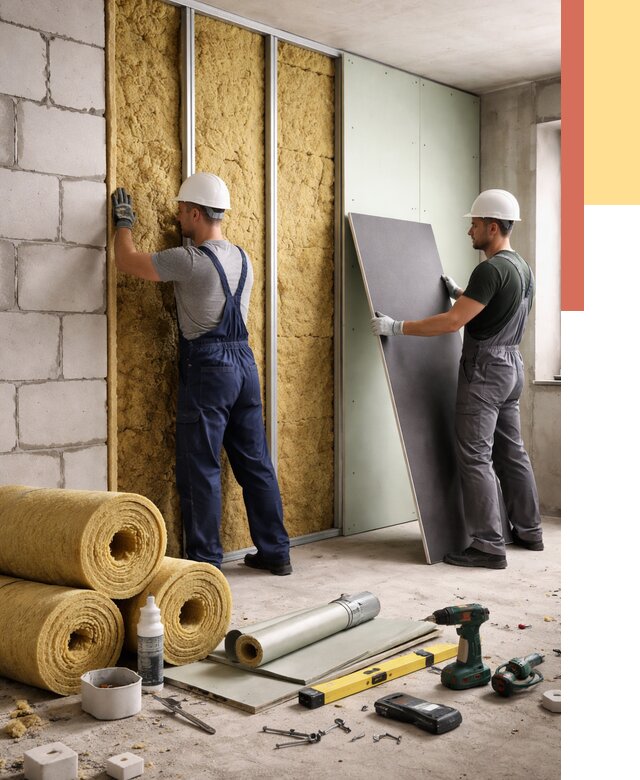 Шумоизоляция перегородок из блоков в Кингисеппе от 1921 руб./м² — быстро и недорого | ОТДЕЛОЧНИК-Кгп