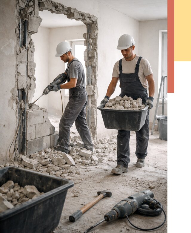 Демонтаж блоковых перегородок в Кингисеппе от 3894 руб. — быстро и недорого | ОТДЕЛОЧНИК-Кгп