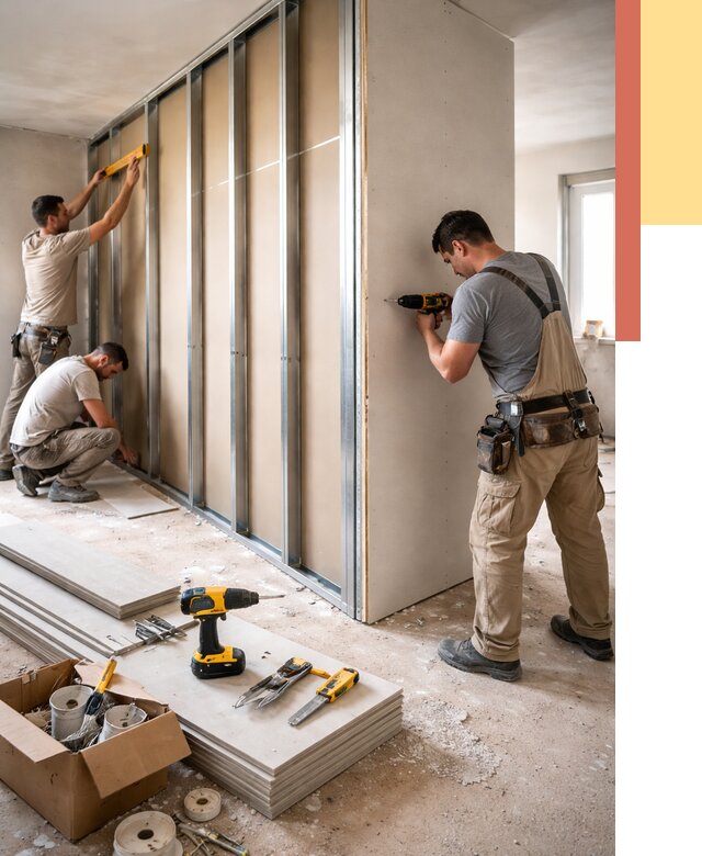 Монтаж однослойной перегородки из гипсокартона в Кингисеппе от 675 руб. | ОТДЕЛОЧНИК-Кгп