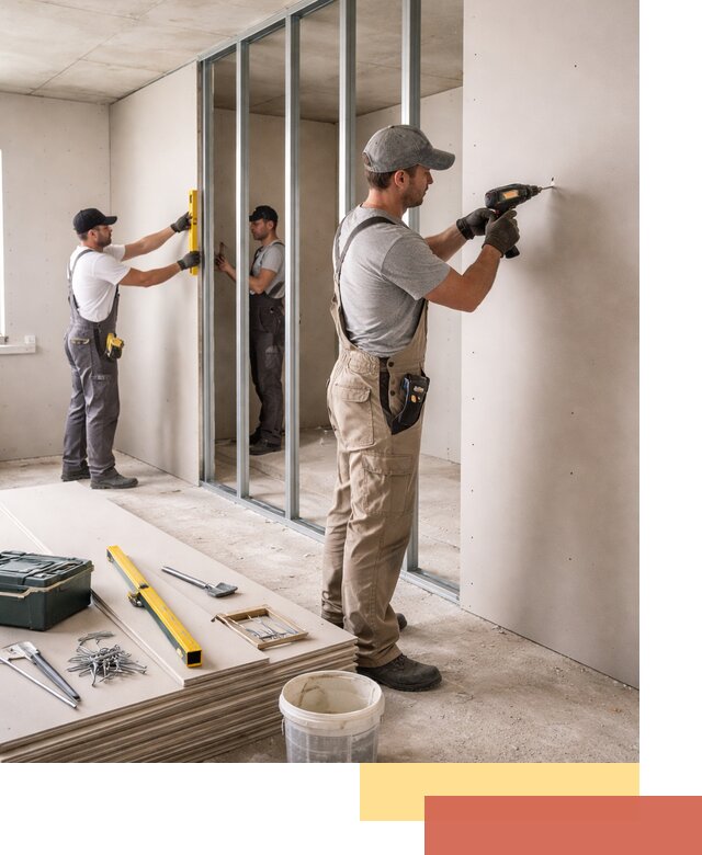 Однослойная перегородка из гипсокартона в Кингисеппе под ключ, монтаж и отделка