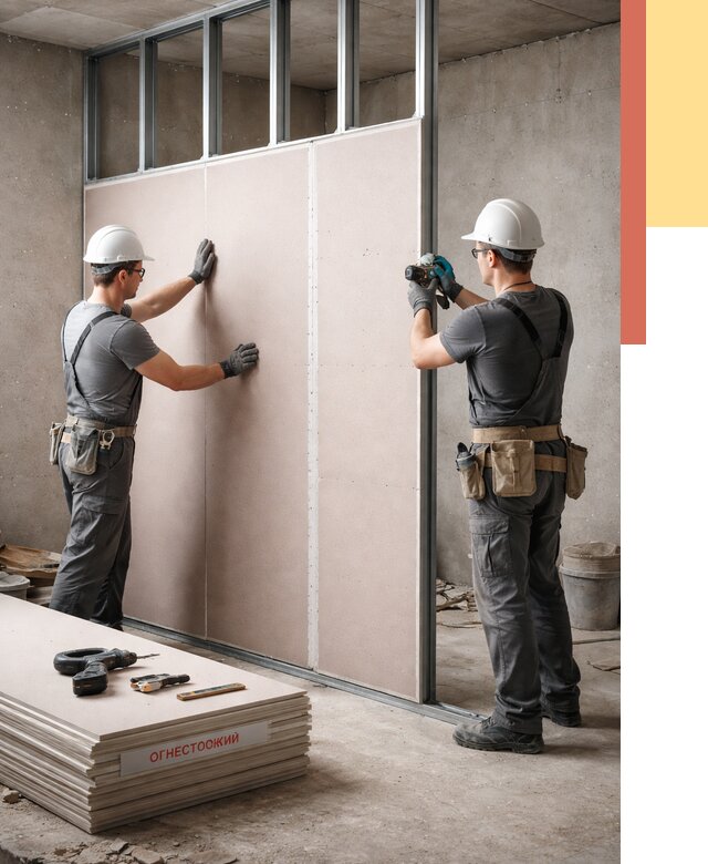 Перегородка из огнестойкого гипсокартона в Кингисеппе от 1921 руб. под ключ | ОТДЕЛОЧНИК-Кгп