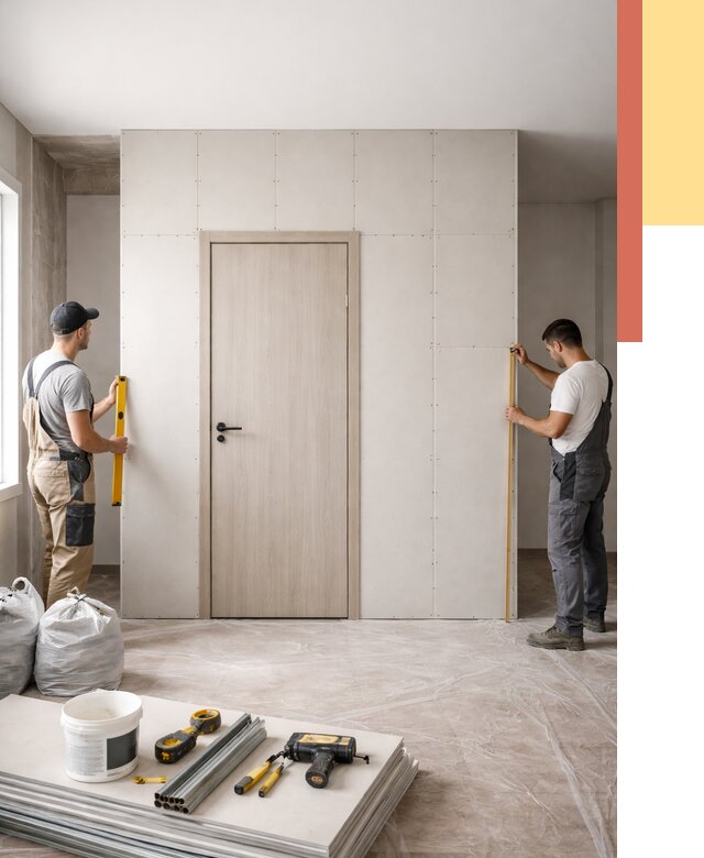 Перегородка из гипсокартона с дверью в Кингисеппе от 4673 руб. под ключ | ОТДЕЛОЧНИК-Кгп