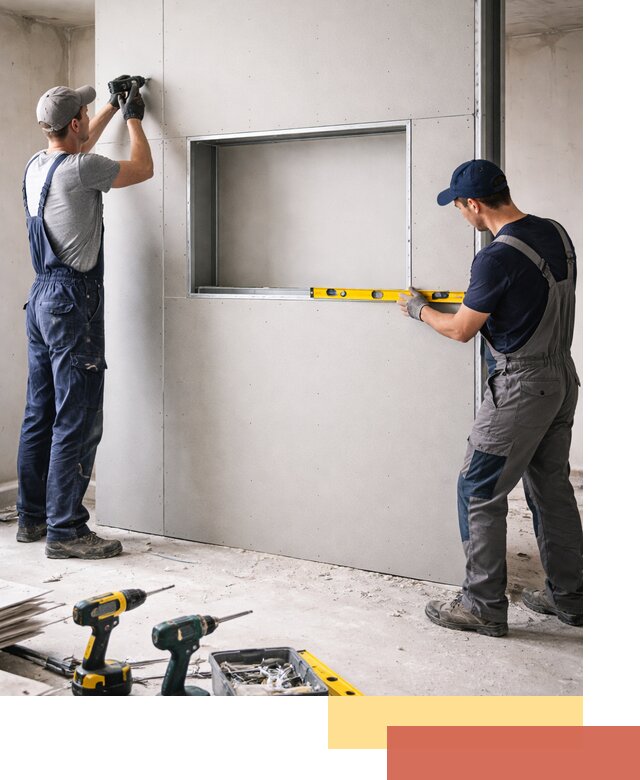 Перегородка из гипсокартона с нишей под декор в Кингисеппе