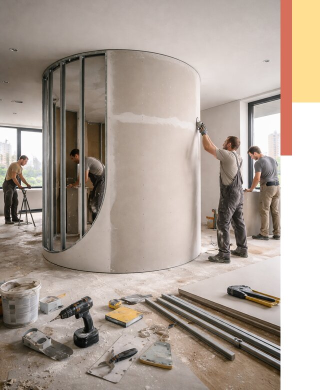 Радиусная перегородка из гипсокартона в Кингисеппе от 3011 руб. под ключ | ОТДЕЛОЧНИК-Кгп