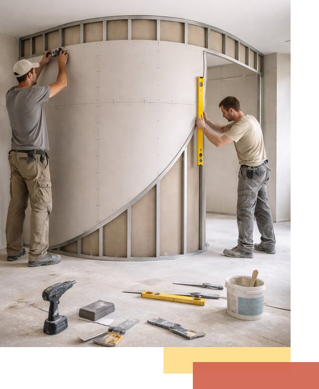 Радиусная перегородка из гипсокартона в Кингисеппе под ключ