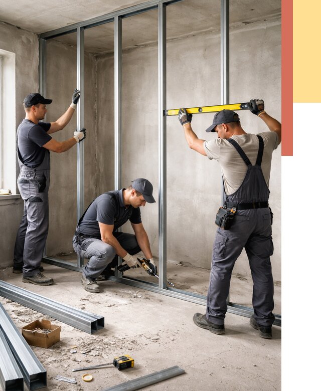 Монтаж каркаса перегородки из профиля в Кингисеппе от 779 руб. | ОТДЕЛОЧНИК-Кгп