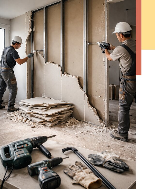 Демонтаж перегородки из гипсокартона в Кингисеппе от 1246 руб. быстро и недорого | ОТДЕЛОЧНИК-Кгп