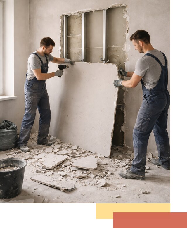 Демонтаж перегородки из гипсокартона в Кингисеппе быстрый и аккуратный