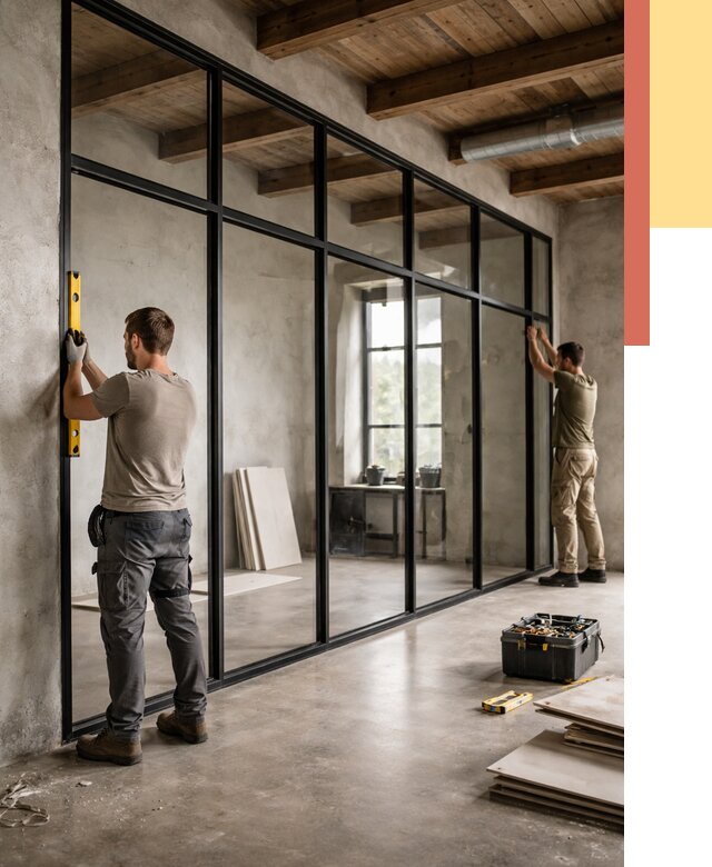 Стеклянные перегородки лофт в Кингисеппе от 10903 руб. под ключ | ОТДЕЛОЧНИК-Кгп