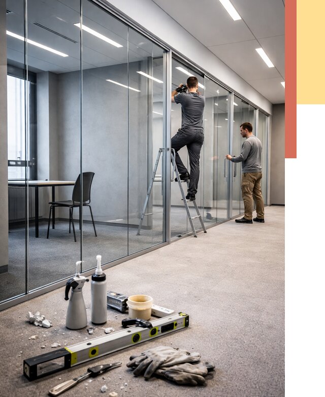 Стеклянные офисные перегородки в Кингисеппе от 8826 руб. — монтаж и установка | ОТДЕЛОЧНИК-Кгп