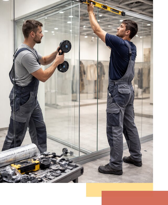 Стеклянные перегородки для магазинов в Кингисеппе — монтаж и установка