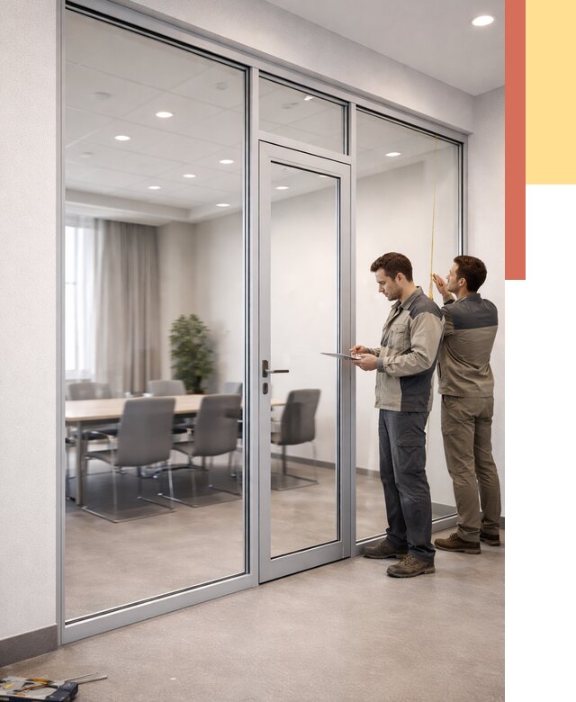 Установка и монтаж алюминиевых перегородок со стеклом в Кингисеппе от 8515 руб. | ОТДЕЛОЧНИК-Кгп