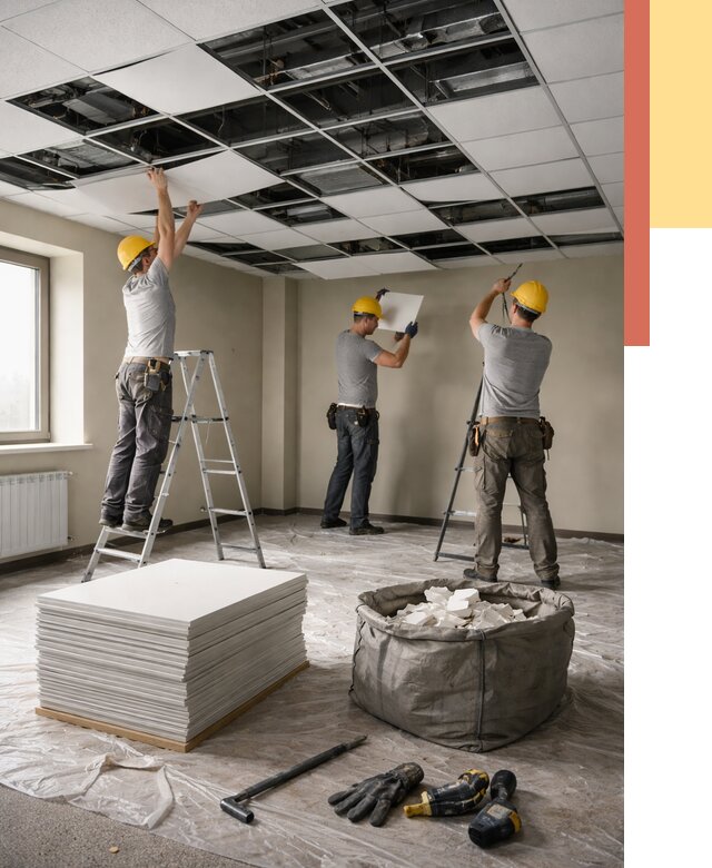 Демонтаж потолка Армстронг в Кингисеппе от 4673 руб. быстро и недорого | ОТДЕЛОЧНИК-Кгп