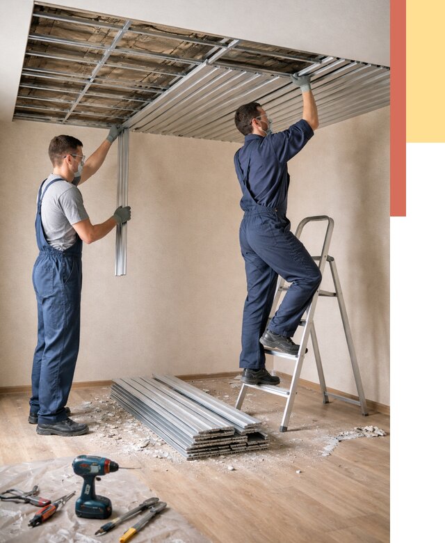 Демонтаж реечного потолка в Кингисеппе от 4673 руб. быстро и недорого | ОТДЕЛОЧНИК-Кгп