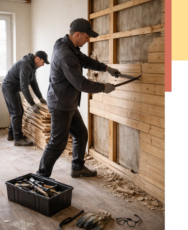 Демонтаж вагонки в Кингисеппе от 3946 руб/м2 — быстро и недорого | ОТДЕЛОЧНИК-Кгп