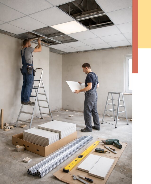 Монтаж потолка армстронг в Кингисеппе от 4673 руб/м2 — быстрая установка под ключ | ОТДЕЛОЧНИК-Кгп