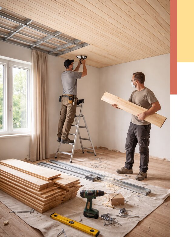 Монтаж потолка из вагонки в Кингисеппе от 6750 руб. | Быстро и недорого — ОТДЕЛОЧНИК-Кгп