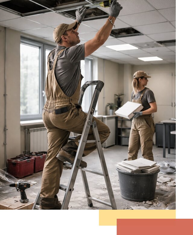 Ремонт потолка Армстронг и замена плит в Кингисеппе