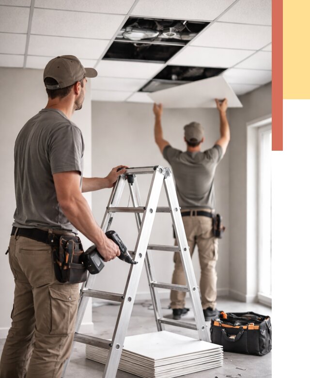 Обслуживание подвесного потолка в Кингисеппе от 3634 руб. — быстро и недорого | ОТДЕЛОЧНИК-Кгп