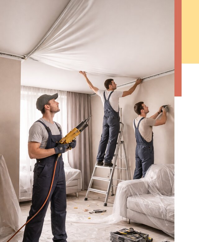 Установка натяжного потолка в Кингисеппе от 4673 руб. | Быстро и недорого — ОТДЕЛОЧНИК-Кгп