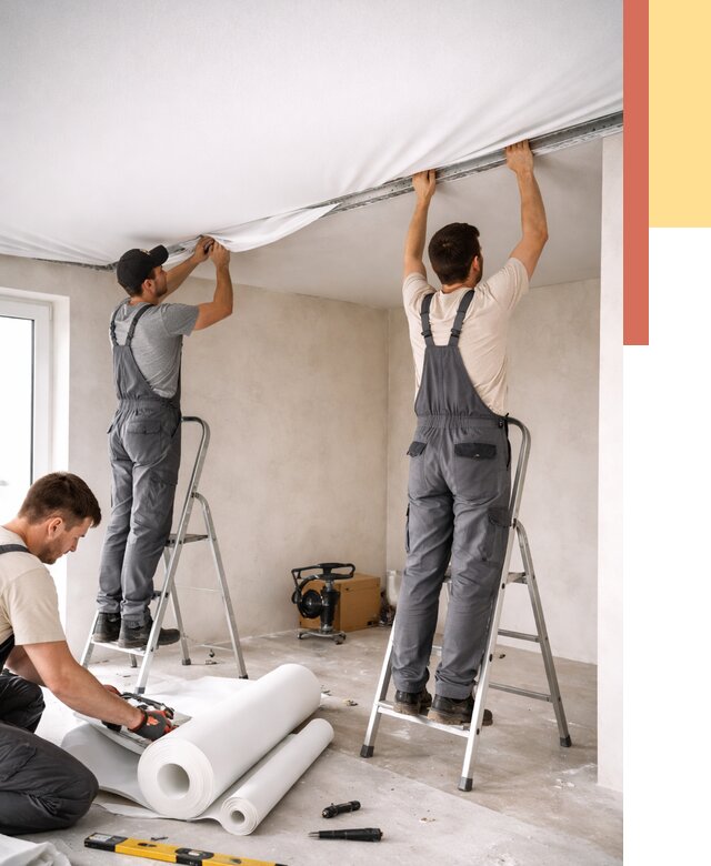 Монтаж тканевого натяжного потолка в Кингисеппе от 3634 руб. под ключ | ОТДЕЛОЧНИК-Кгп