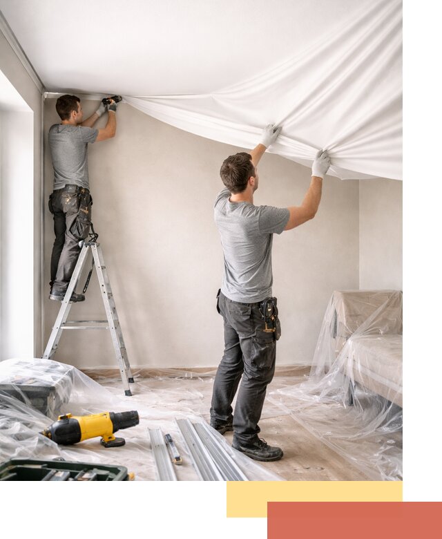 Монтаж тканевого натяжного потолка в Кингисеппе недорого и быстро