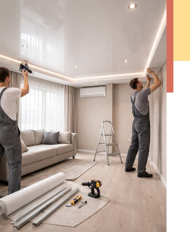 Монтаж глянцевого натяжного потолка в Кингисеппе от 779 руб. под ключ | ОТДЕЛОЧНИК-Кгп