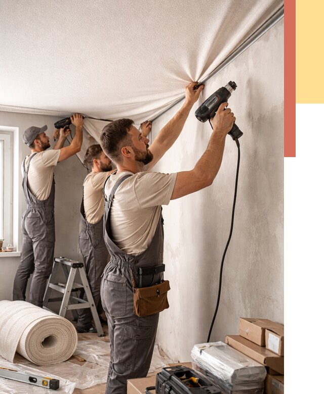 Монтаж фактурного натяжного потолка в Кингисеппе от 779 руб. — ОТДЕЛОЧНИК-Кгп