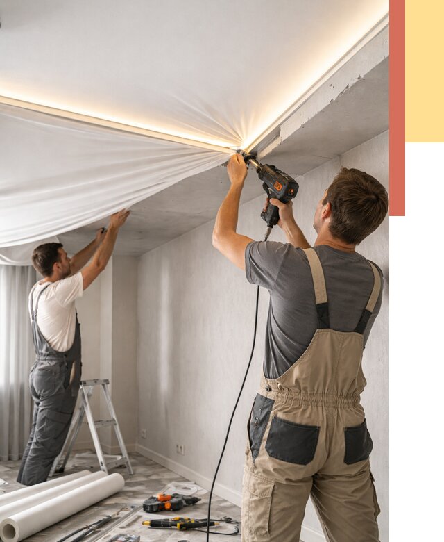 Монтаж натяжного потолка с подсветкой в Кингисеппе от 986 руб. | ОТДЕЛОЧНИК-Кгп