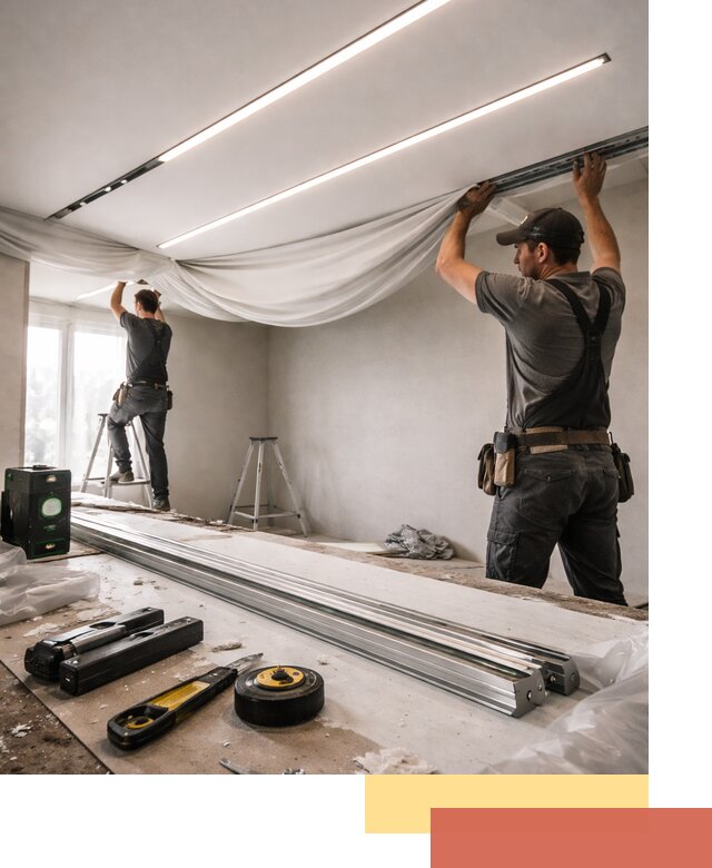 Монтаж натяжных потолков со световыми линиями в Кингисеппе