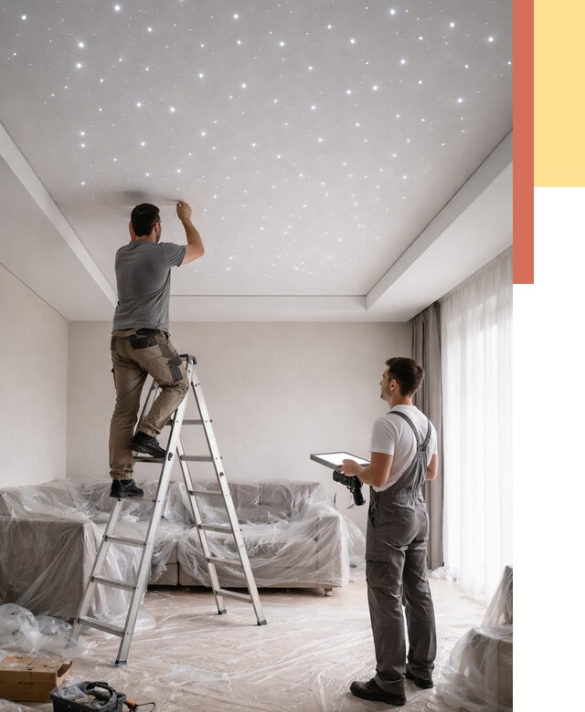 Монтаж натяжного потолка «звездное небо» в Кингисеппе от 6750 руб. | ОТДЕЛОЧНИК-Кгп