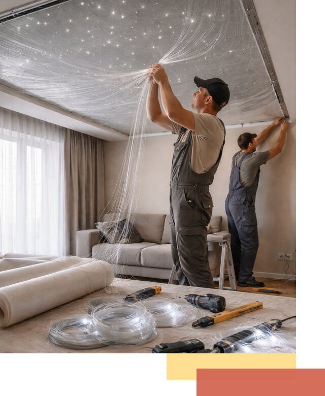 Монтаж натяжного потолка «Звездное небо» в Кингисеппе